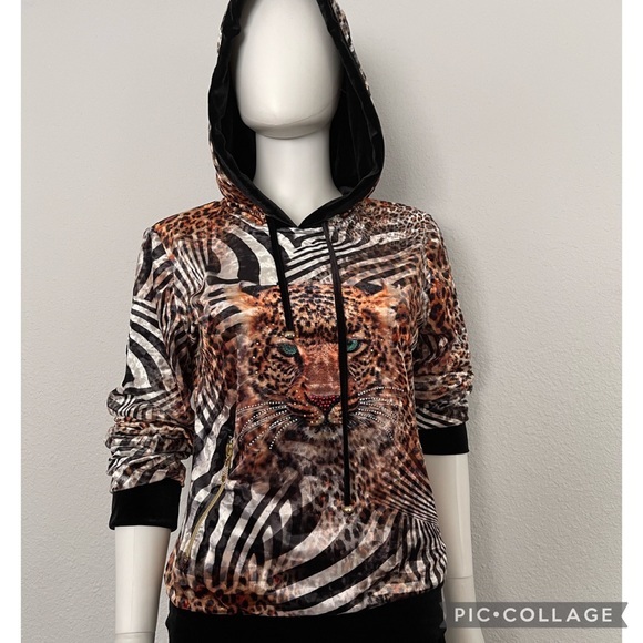 NWT WOMEN VELOUR TRACKSUIT 2PC‎ SET PULLOVER/BLACK PANTS ANIMAL PRINT LOUNGEWEAR - Picture 7 of 10